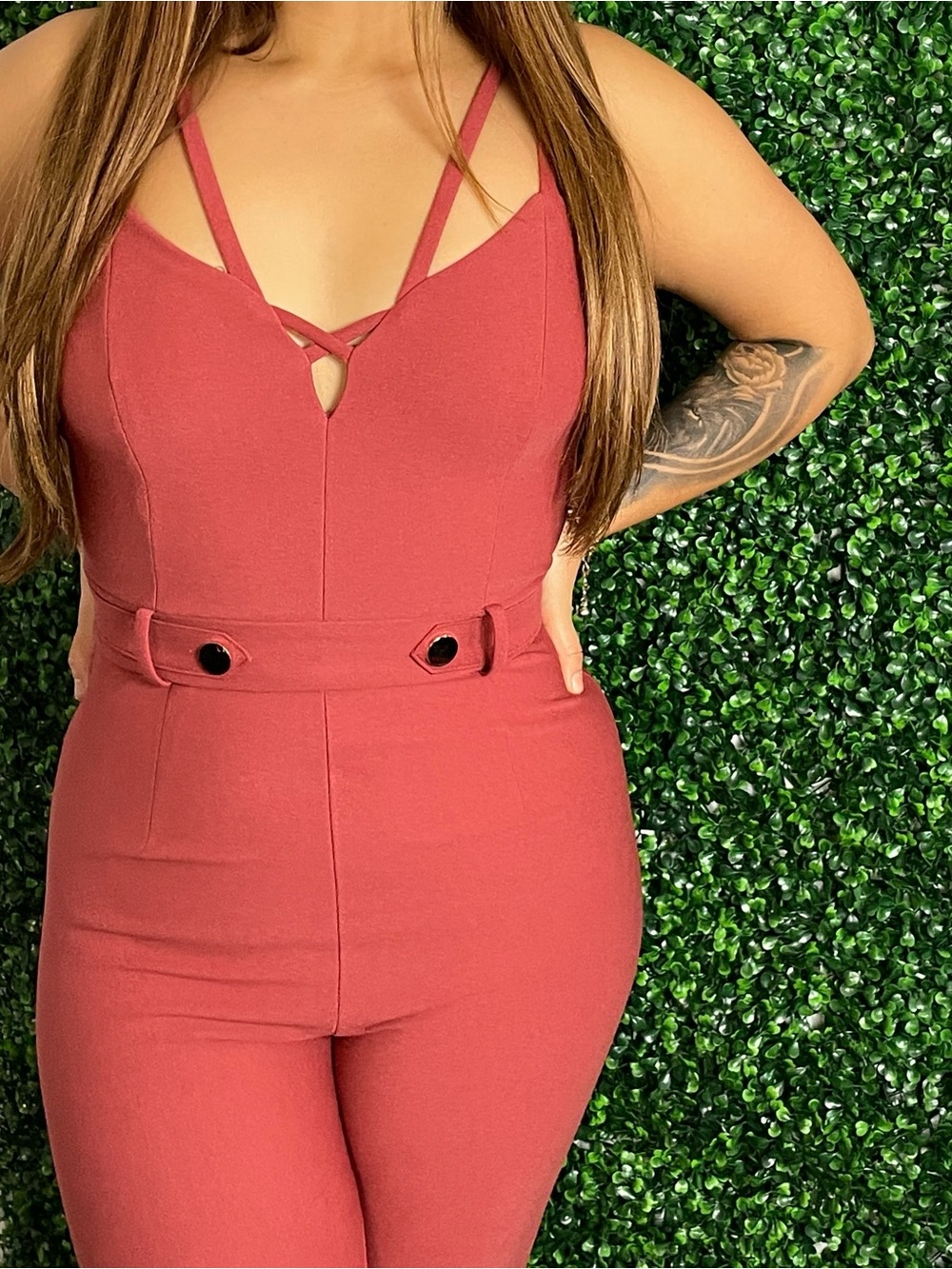 Nikibiki Strappy V-Neck Jumpsuit in Rose